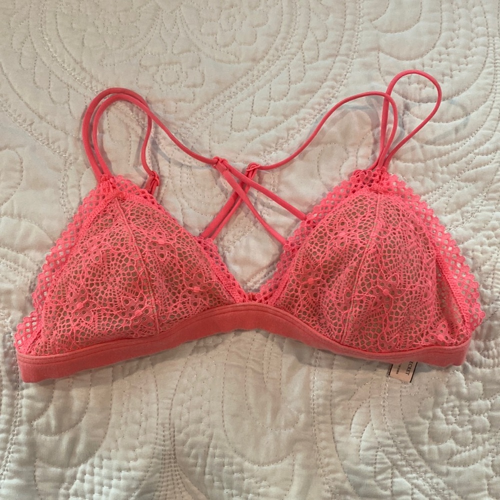 Victoria’s Secret medium lace triangle bralette in coral
